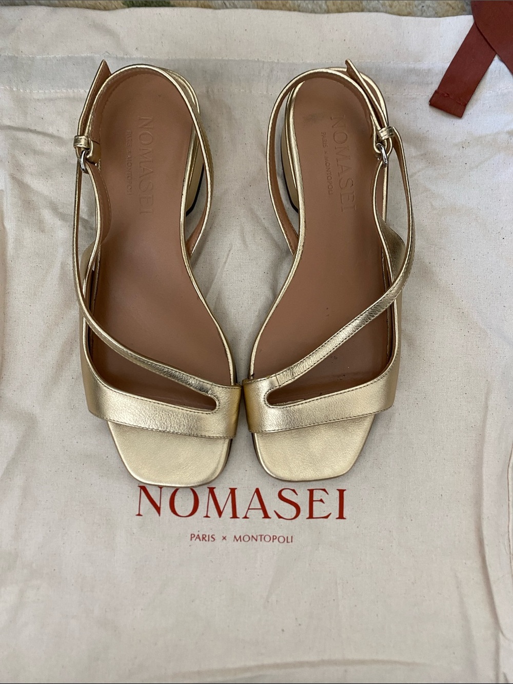 NOMASEI Gold Leather Slingback Sandals - Minimal Open-Toe Design